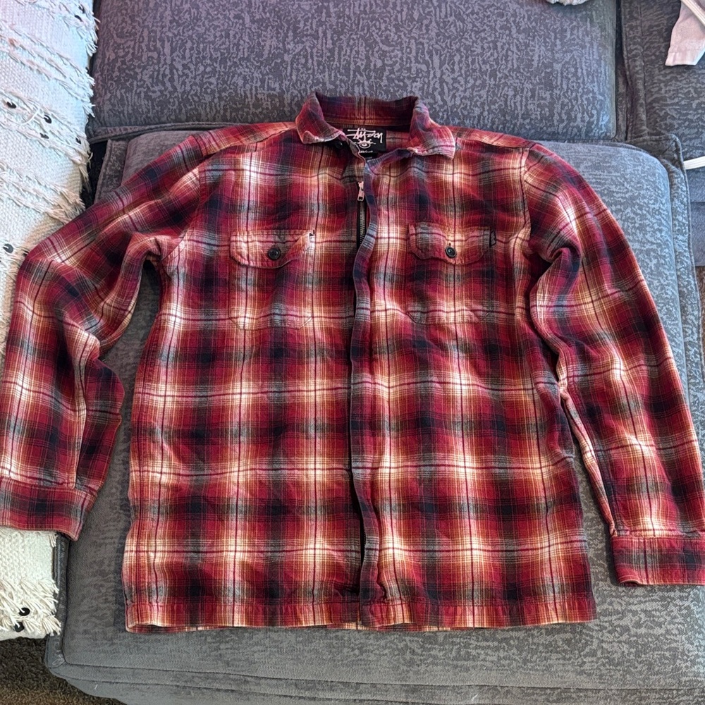 Vintage Y2K Plaid Zip Up Jacket - Red and Black